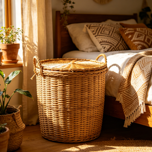 Woven Rattan Style Laundry Hamper